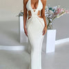 Elegant Knit Cut-Out Midi Dress - Sexy Halter Neck, Semi-Sheer Beach Vacation Style Cover-Up, Polyester, Hand or Dry Clean Only, Beach Dress