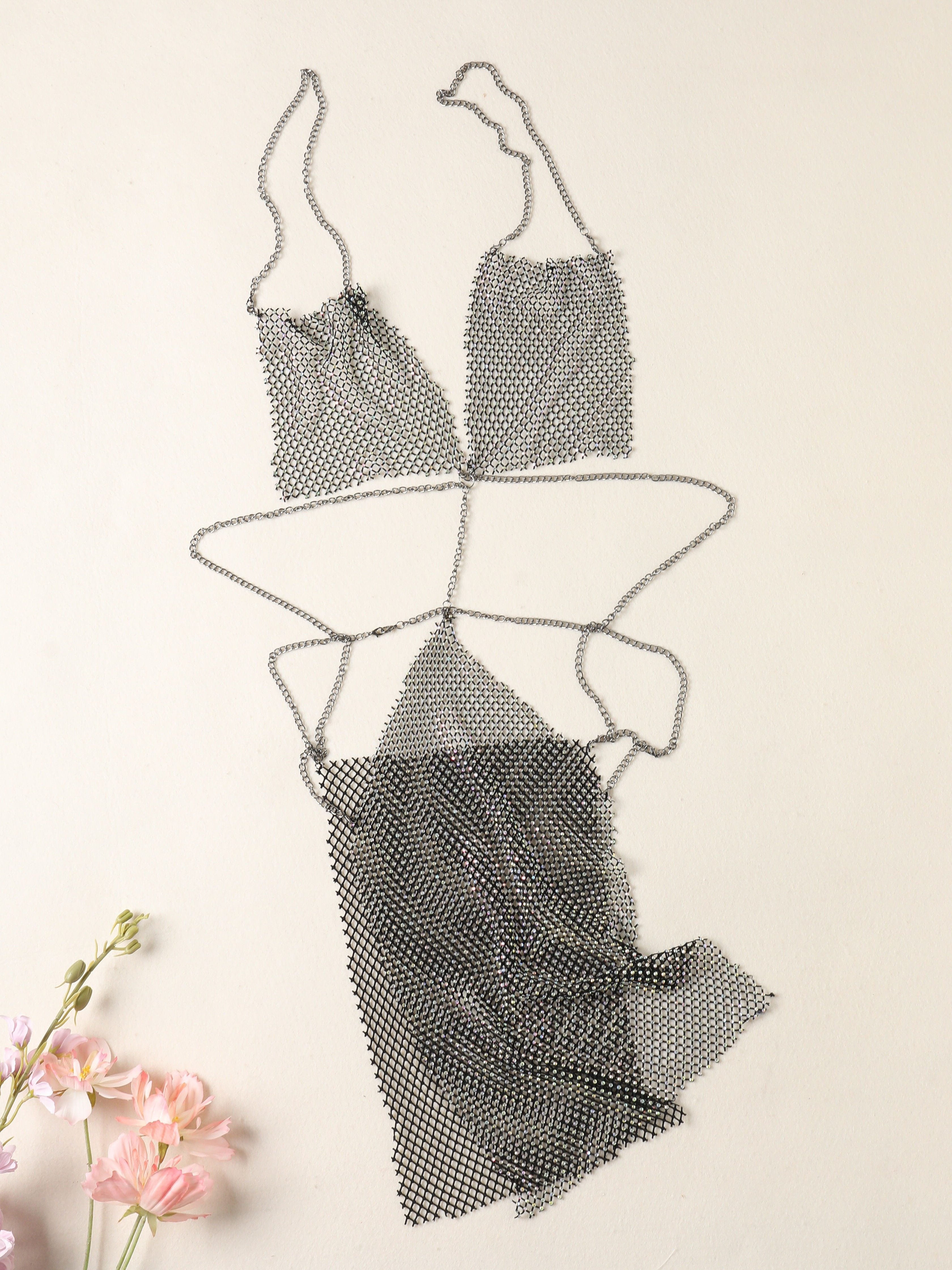 Adult Uniform Chain Hollow-out Mesh Sexy Strap Dress