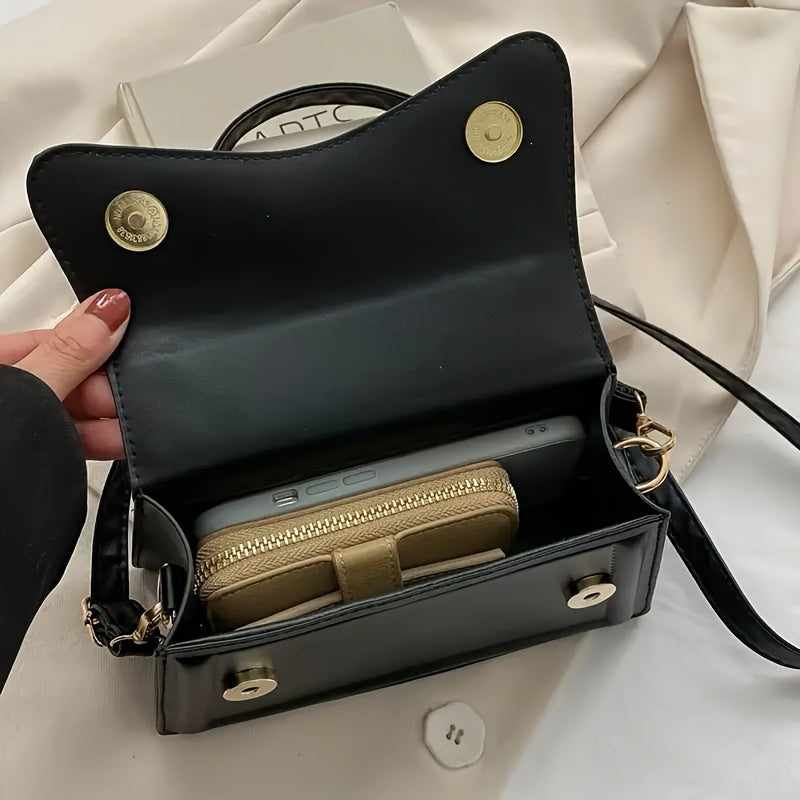 Stylish Mini Shoulder Bag, Women's Crossbody Bag, Solid Flap Square Tote