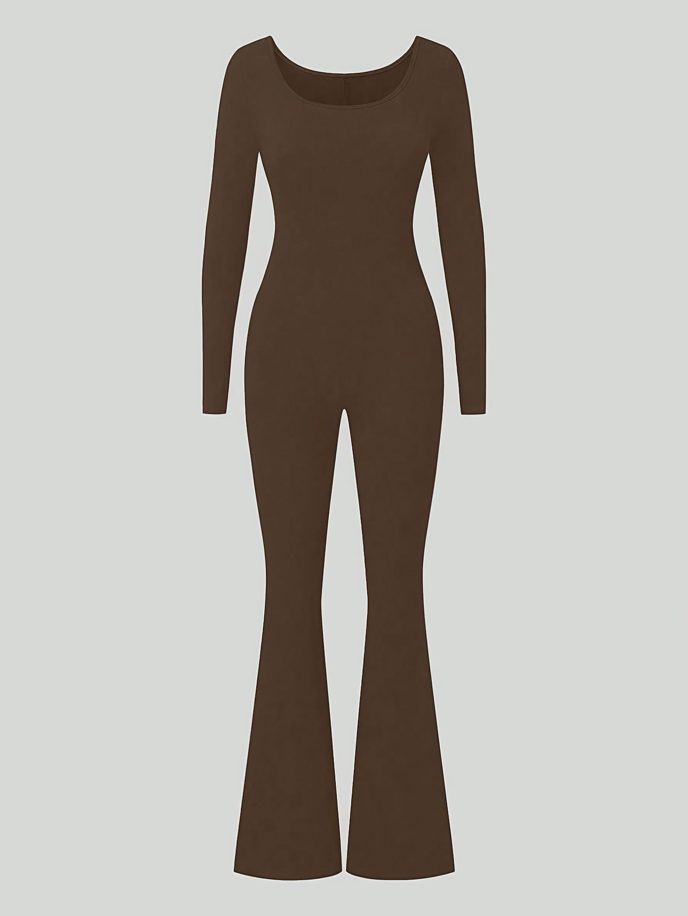 Women's Sexy Slim-Fit Black Jumpsuit - Long Sleeve Round Neck All-Season Machine Washable Casual & Formal Wear for Office, Parties, Everyday Outfits, Snowy Environment Clothing | Flared Pants | Formfitting Design