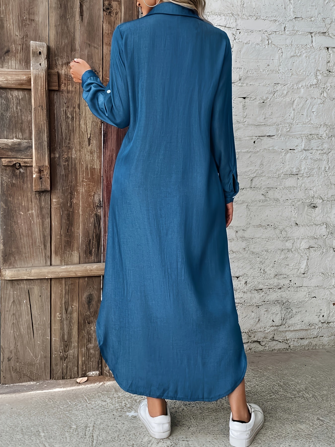 Summer Chic, Elegant Maroon Button-Up Shirt Dress for Women - Long Sleeve, Polyester Blend, Non-Stretch Fabric with Pockets, Machine Washable, Ideal for Spring/Summer Fashion, Long Sleeve Dress