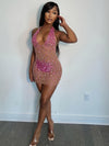8506 New Summer Colorful Big Diamond High Temperature Ironing Dress with Push-up Bra And Exposed Back
