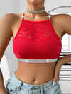 Women's sexy top, vest, sexy lace pattern splicing, shiny silver strap bra, comfortable, fashionable, soft and close fitting Women's underwear and underwear