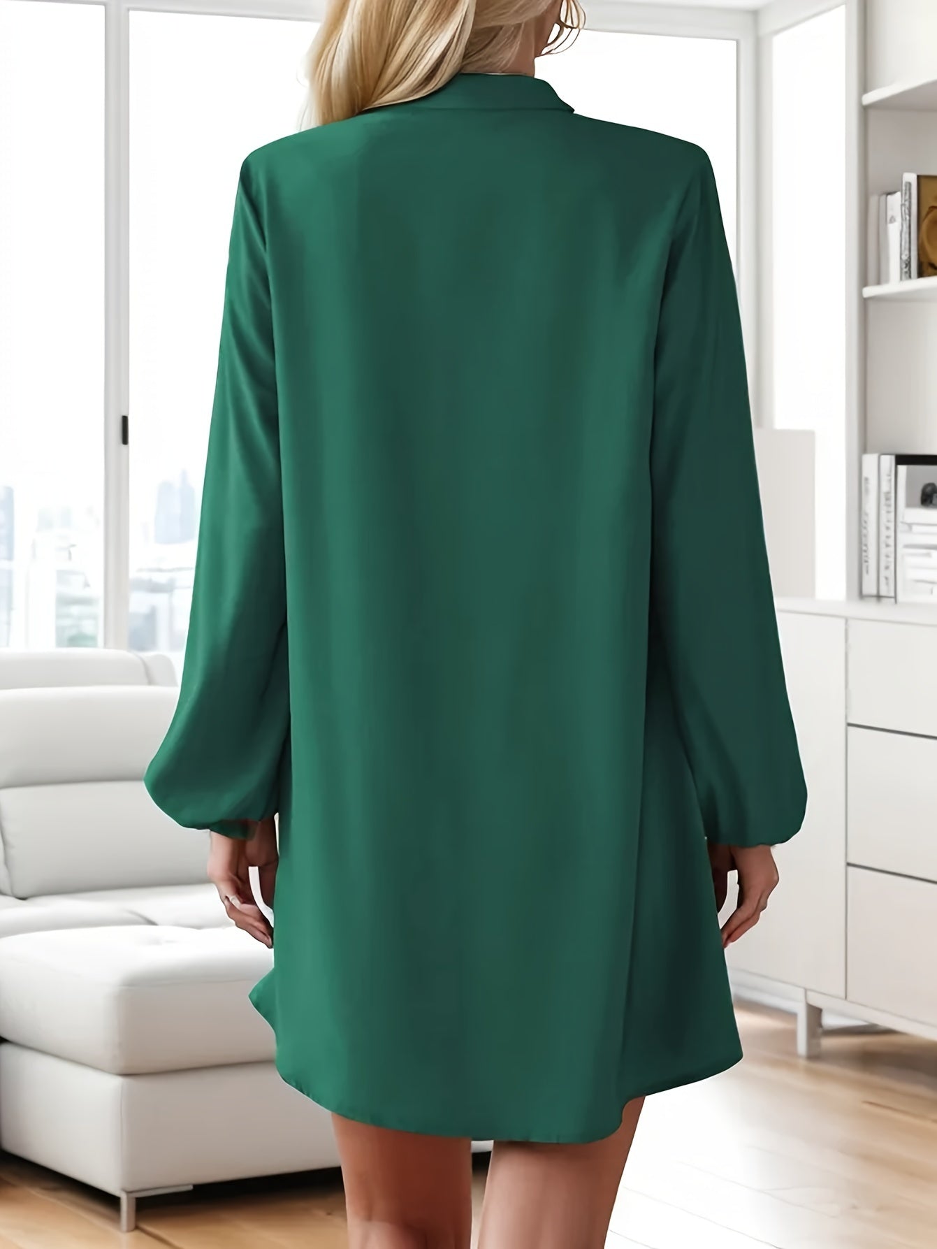 Effortlessly Chic Solid Color V-Neck Dress - Long Sleeve, Loose Fit for Spring & Fall - Stylish Womens Wardrobe Essential