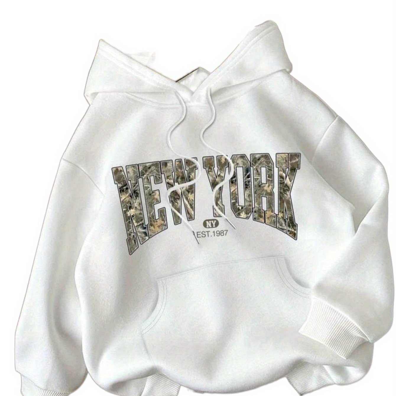 1pc Women'S Letter Print Drop Shoulder Hoodie, Fashion Casual Drawstring Kangaroo Pocket Hooded Sweatshirt for Daily Holiday Outdoor Wear, Women Clothing for Winter