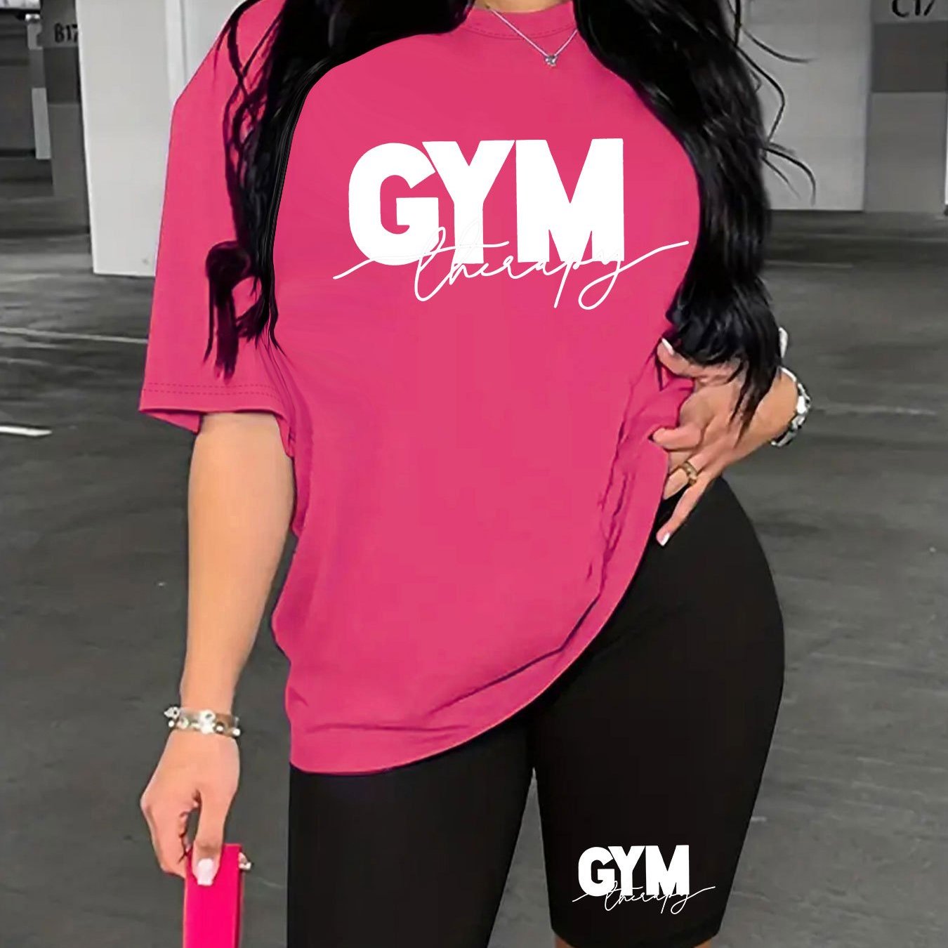 Women'S Gym-Themed Two-Piece Set - "GYM" Print T-Shirt & Shorts, Casual Polyester Athletic Wear for Spring/Summer, Gym Gear|Casual Gym Wear|Polyester Fabric