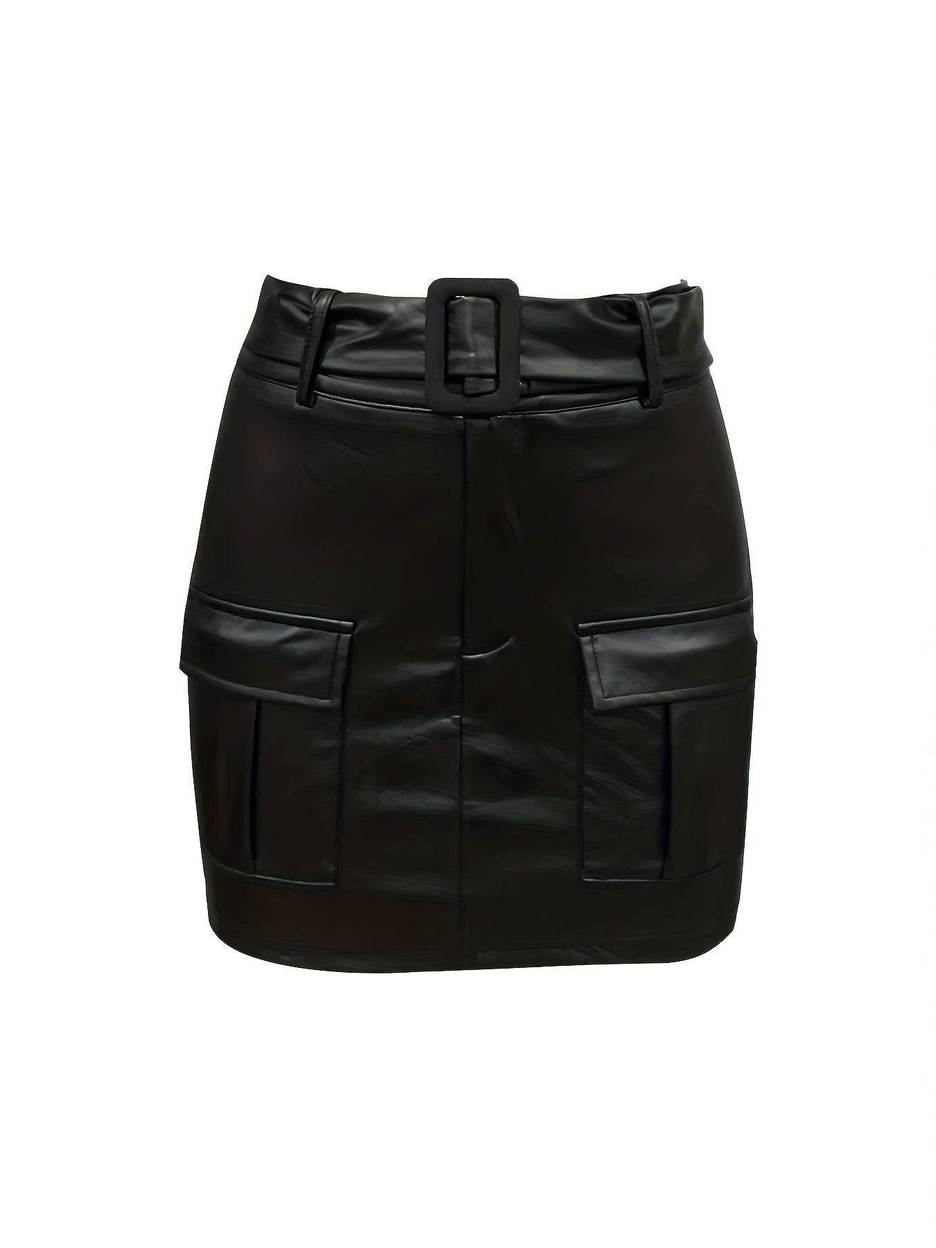 Elegant Stretchy Polyester Blend Belted Mini Skirt with Pockets for Women - Machine Washable, Comfortable, Easy Care
