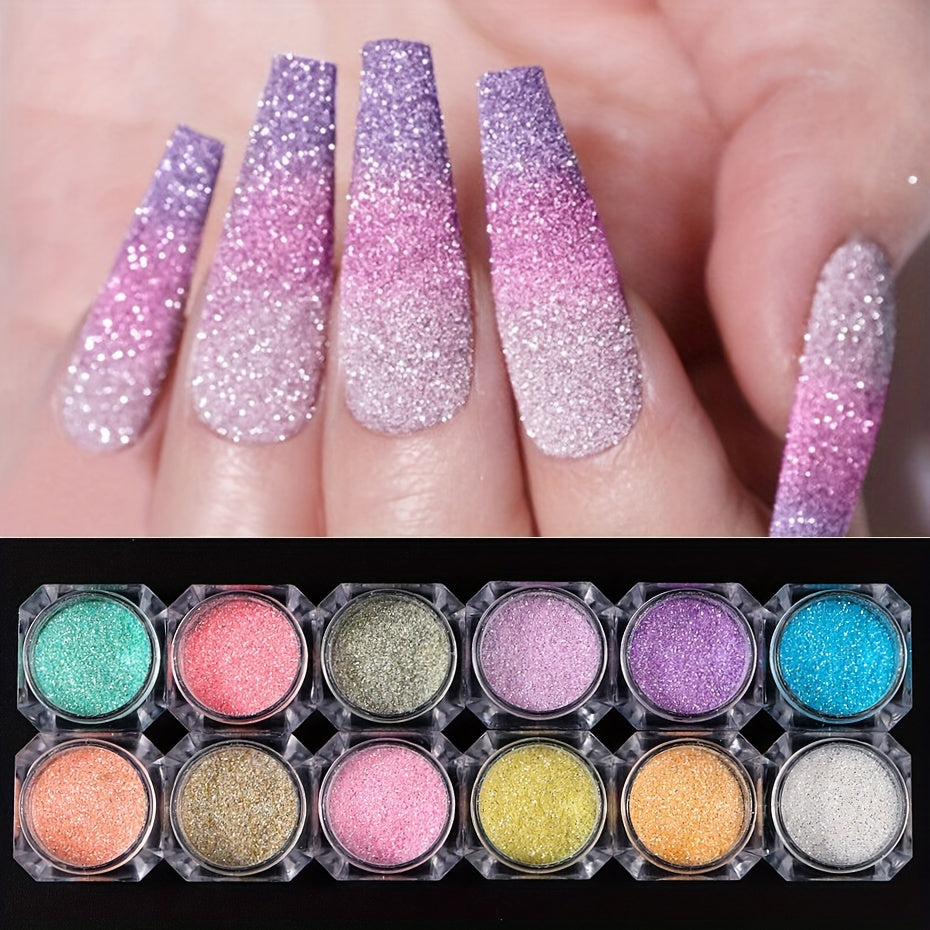 12 Bottles Colorful Rainbow Nail Art Glitter Powder Reflective Dip Powder Shining Sugar Effect Chrome Pigment Dust Holographic Manicure Nail Art Decorations
