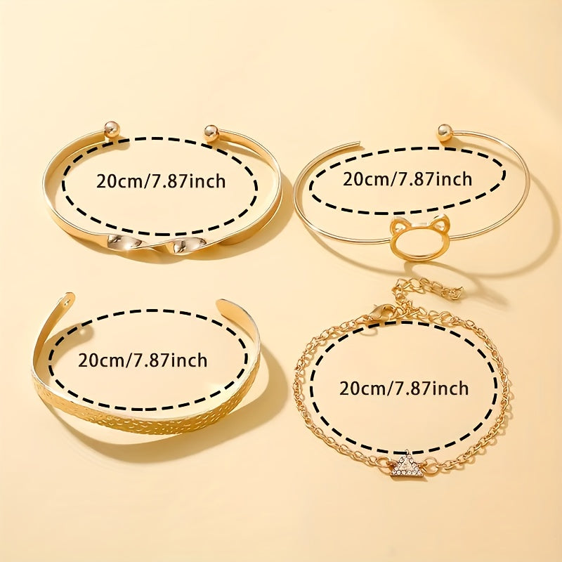 Luxury 5-Piece Women's Quartz Watch and Bracelet Set with Glittering Triangle Dial, PU Leather Band, Electronic Quartz Movement, Zinc Alloy Case, and Rhinestone Accents (Non-rechargeable Button Battery Included)