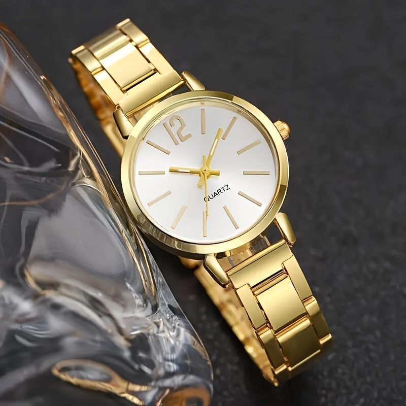 2pcs Set Ladies' Fashion Simple Alloy Quartz Watch With - Stylish Timepiece For Women - Perfect Accessory For Daily Wear