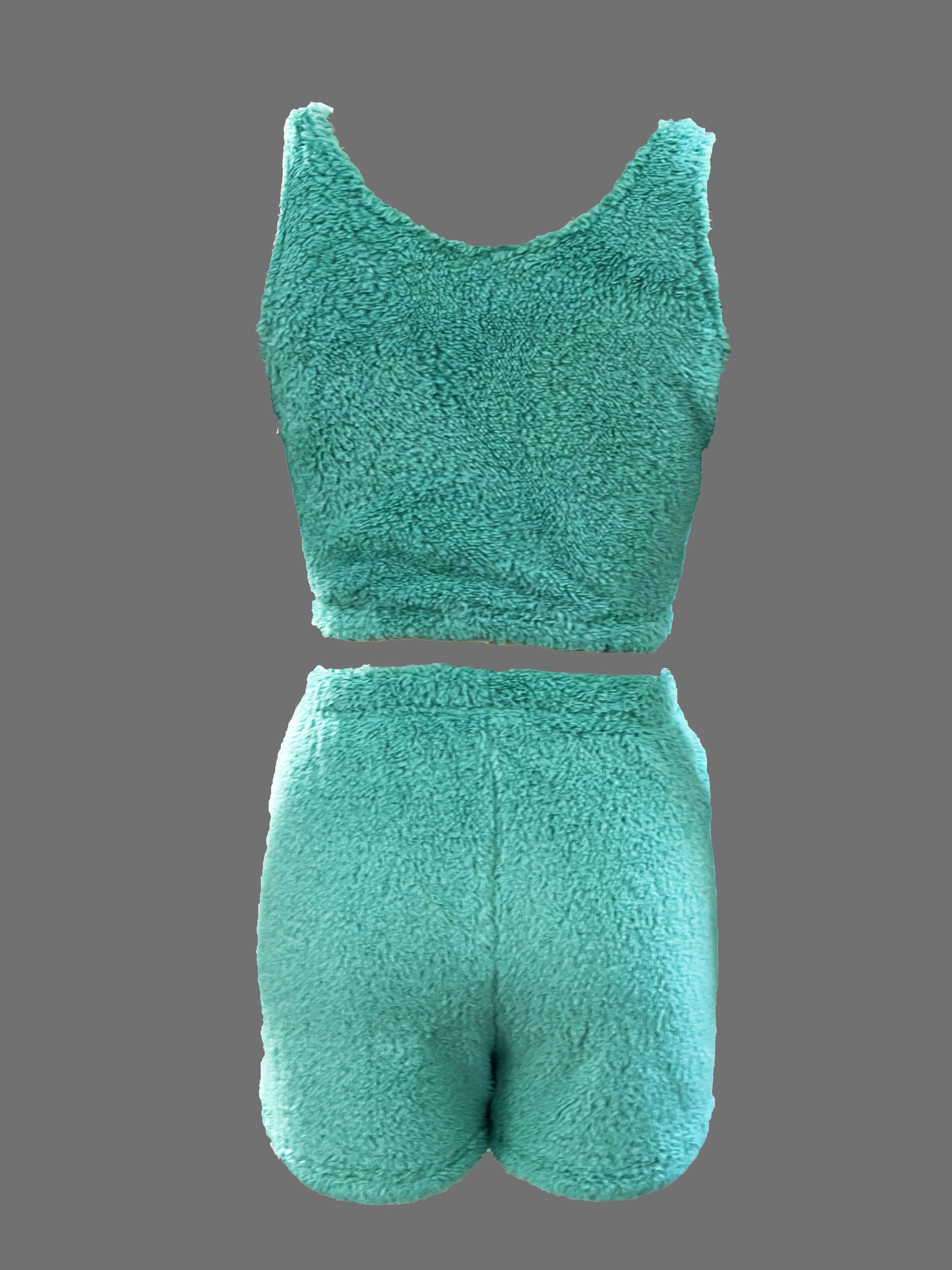 Chic Women's 3pcs Casual Fuzzy Outfit Set - Vibrant Teal, Polyester Knit with Lace Trim, Long Sleeve Cardigan & Crop Top + High-Waisted Shorts, Machine Washable - Cozy & Stylish for All Seasons, Casual Clothing Set|Relaxed Fi