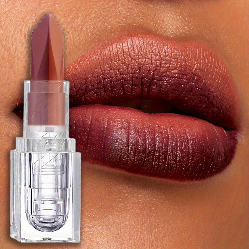 Dual-Tone Matte Lipstick - Long-Lasting, Waterproof, Non-Stick Velvet Lip Mud with Pearlescent Finish - Universal Skin Compatibility, Romantic Holiday Gift, Perfect for Natural Makeup in Red & Brown Shades