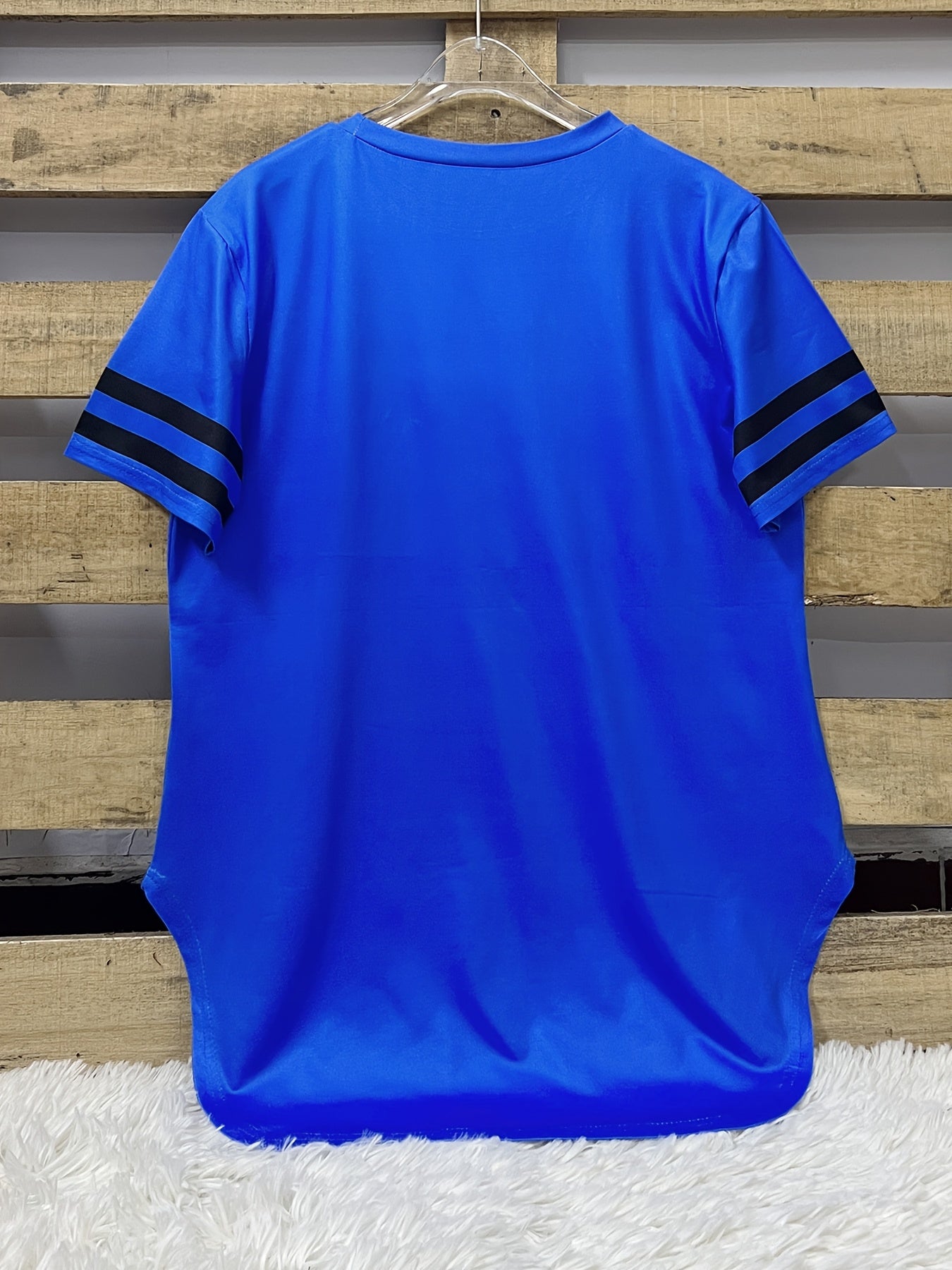 Women's Casual Longline T-Shirt with Bold '99' Graphic Print - Vibrant Blue Relaxed Fit, Mid-Stretch Machine-Washable Fabric for All-Season Comfort, Cute T Shirts, Everyday Clothing, Sporty Aesthetic, Stretchy Material