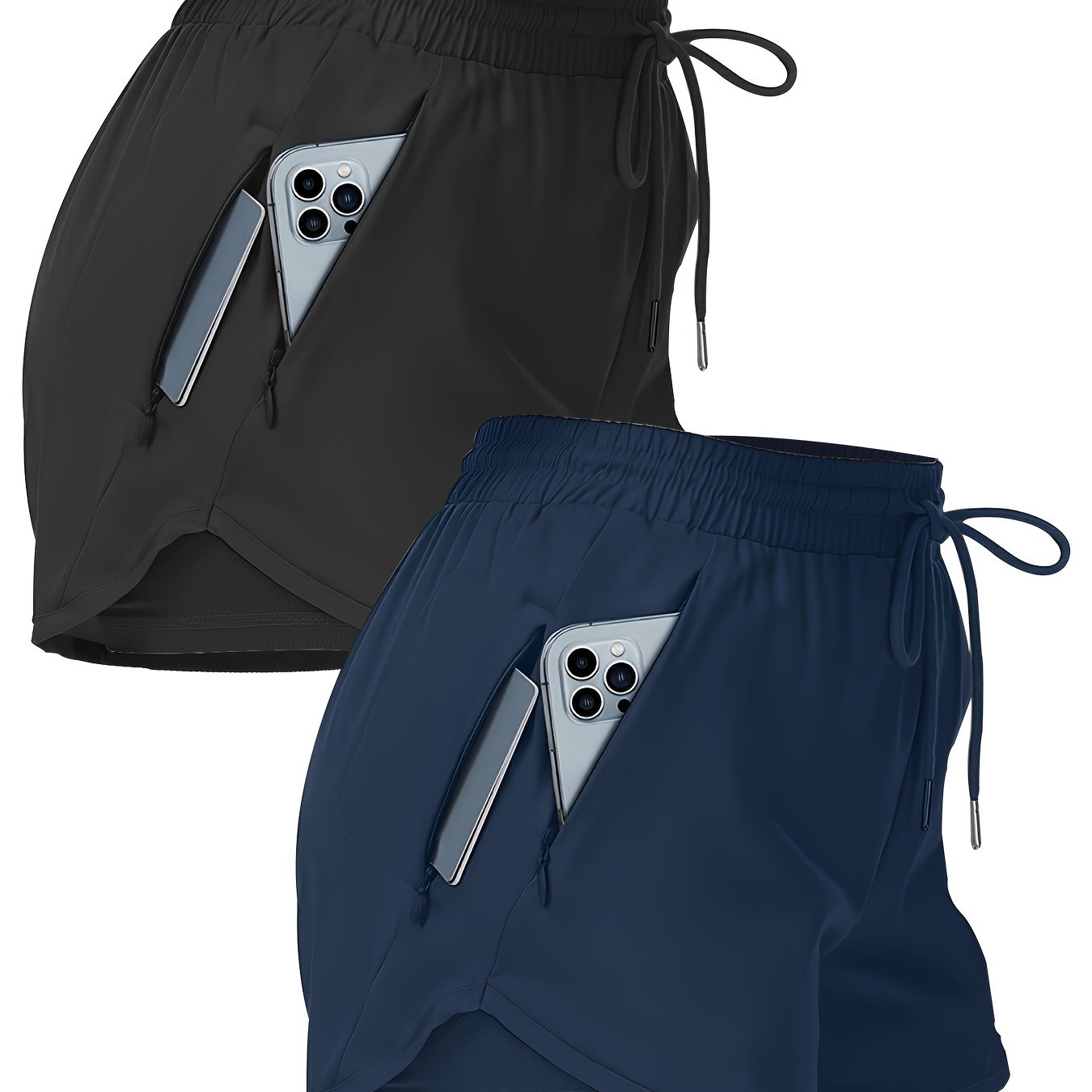 2pcs Pocketed Workout Shorts, Causal Sports Athletic Gym Running Shorts for Women