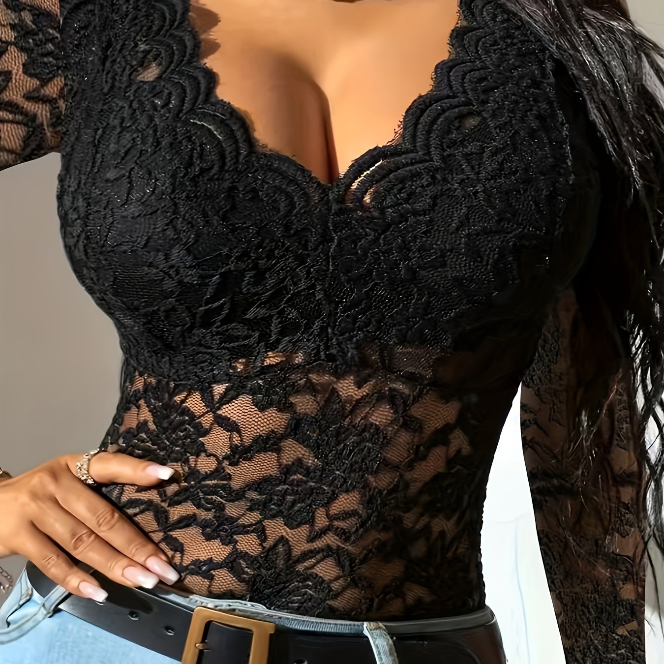 Sexy Lace Mesh Tank Top for Women - Plus Size, High Stretch, Semi-Sheer, Knit Fabric, Perfect for Layering & Nightclub Looks