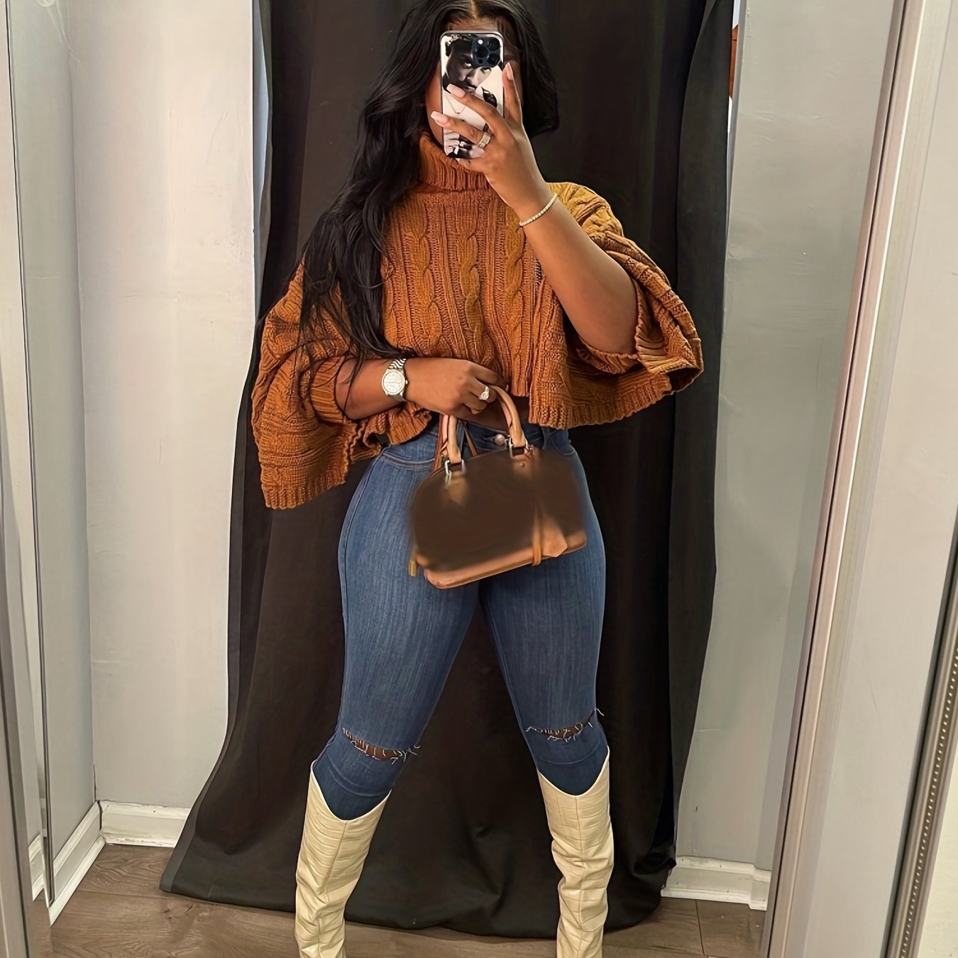 Cozy Turtleneck Cropped Sweater - Soft Knit, Loose Fit, Solid Colors - A Stylish Womens Layering Essential for Autumn/Winter
