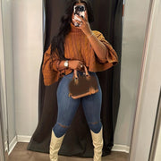 Cozy Turtleneck Cropped Sweater - Soft Knit, Loose Fit, Solid Colors - A Stylish Womens Layering Essential for Autumn/Winter