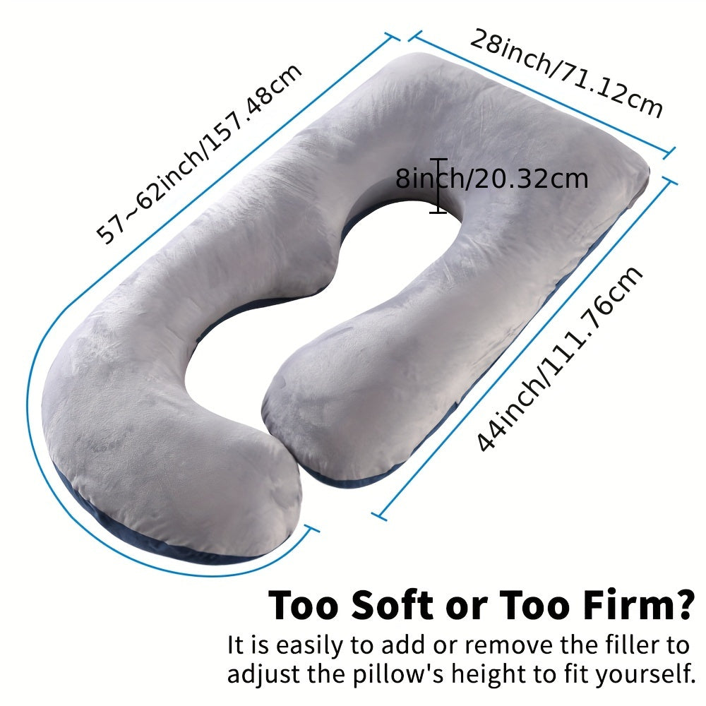 [Full Body Maternity Pillow] 60-inch Full Body Pillow - J-Shaped Maternity Pillow with Velvet Pillowcase - Back, Leg, and Tummy Support for Comfortable Sleep