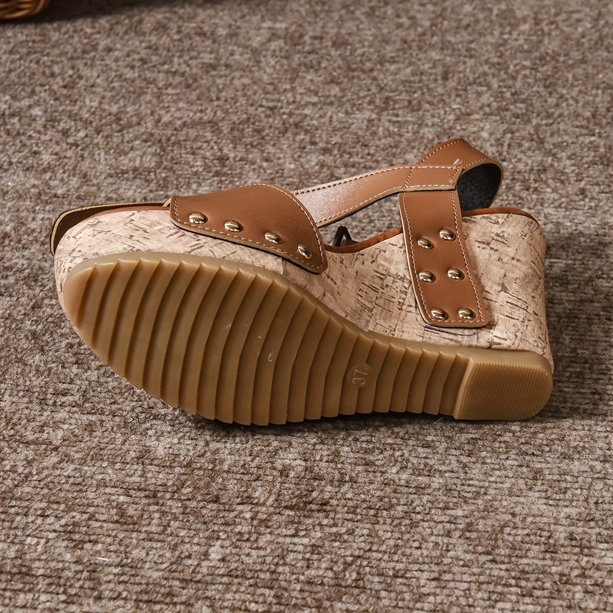 Women'S Fashionable Platform Sandals - Brown Synthetic, Buckle Closure, Open Toe, High Heel, Stylish Ankle Strap with Beaded Detail, Summer Footwear|Stylish High Heel|Platform Sandals