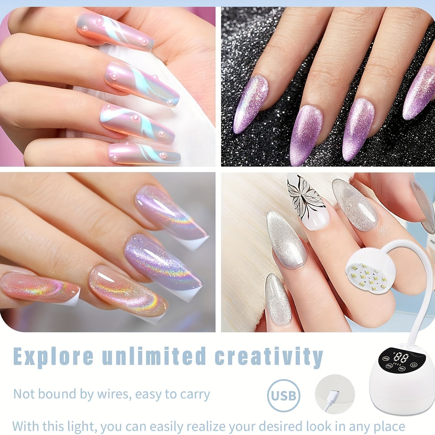 36W Portable UV LED Nail Lamp - Cordless Gel Polish Dryer with Auto Sensor, 3 Timer Settings, LCD Display & Rechargeable USB Battery for Home DIY Manicures, White