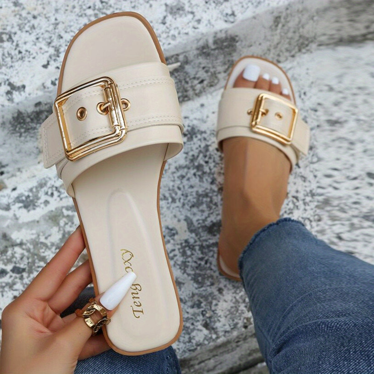 Women's Trendy Slippers, Fashionable Lazy Shoes, Comfortable Versatile Women's Beach Sandals
