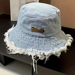 Stylish Basin Bucket Hat - Lightweight, Distressed, Raw Hem, Casual Sunshade Fisherman Cap for Women and Girls - Blue Denim Washed, Soft, Breathable, Adjustable, Perfect for Outdoor Activities
