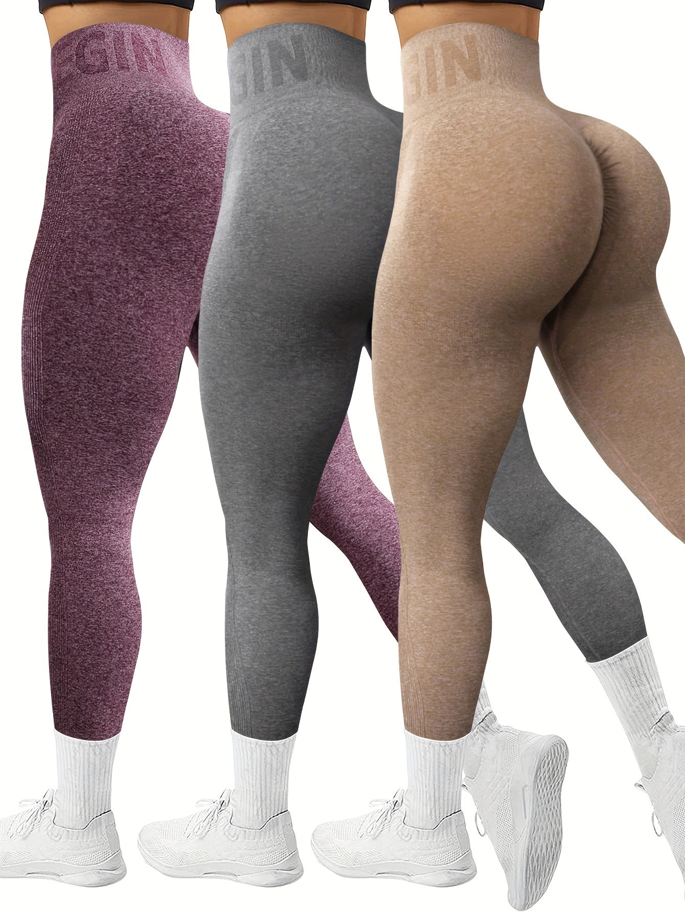 [3 Pack High-Waisted Tummy Control] 3 Pack Seamless High-Waisted Tummy Control Yoga Pants, Sport Style Athletic Leggings, Breathable Stretch Fabric for Gym & Casual Wear Wide Waistband