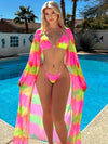 Chic Tie-Dye Bikini Set for Women - V-Neck, High Stretch, Non-Transparent Swimwear with Matching Cover-Up Skirt
