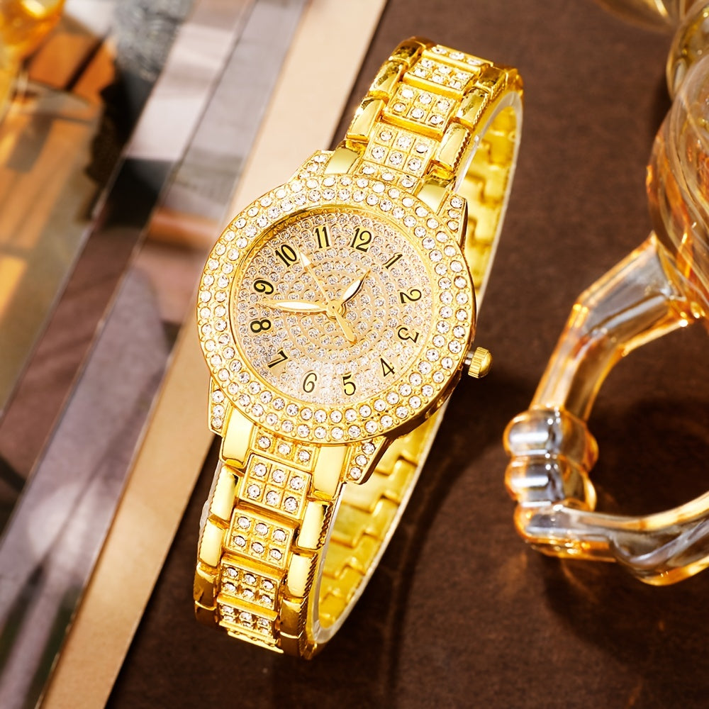 Elegant 6pcs Women's Fashion Quartz Watch Set with Rhinestone Necklace, Earrings, Ring & Bracelet - Shockproof Japanese Movement