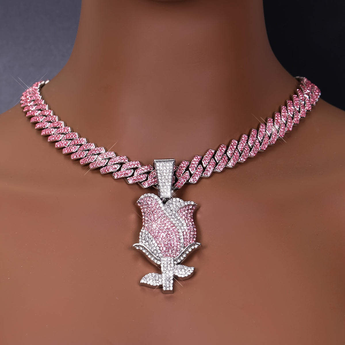 [Pink Rose Ladies Pendant] Elegant Pink Rose Pendant Necklace - Full Water Drill, Perfect for Daily Wear and Gifts