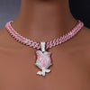 [Pink Rose Ladies Pendant] Elegant Pink Rose Pendant Necklace - Full Water Drill, Perfect for Daily Wear and Gifts