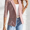 Women's Elegant Single-Breasted Blazer - Long Sleeve, Open Front, Smooth Polyester with Contrast Lace Detail, Lightweight 120g/m², Spring/Fall Office Wear | Sheer Design | Micro Elasticity