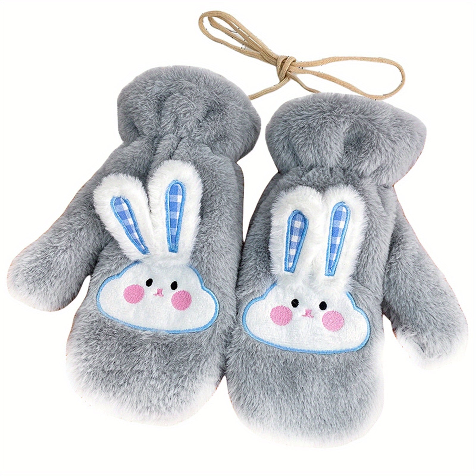 Women's Winter Mittens | Cute Rabbit Design Fleece Gloves | Pink Cotton Blend with Bunny Ears and Face | Plush Warmth for Cold Weather | Non-Stretch, Hand Washable | Cozy Outdoor Accessory