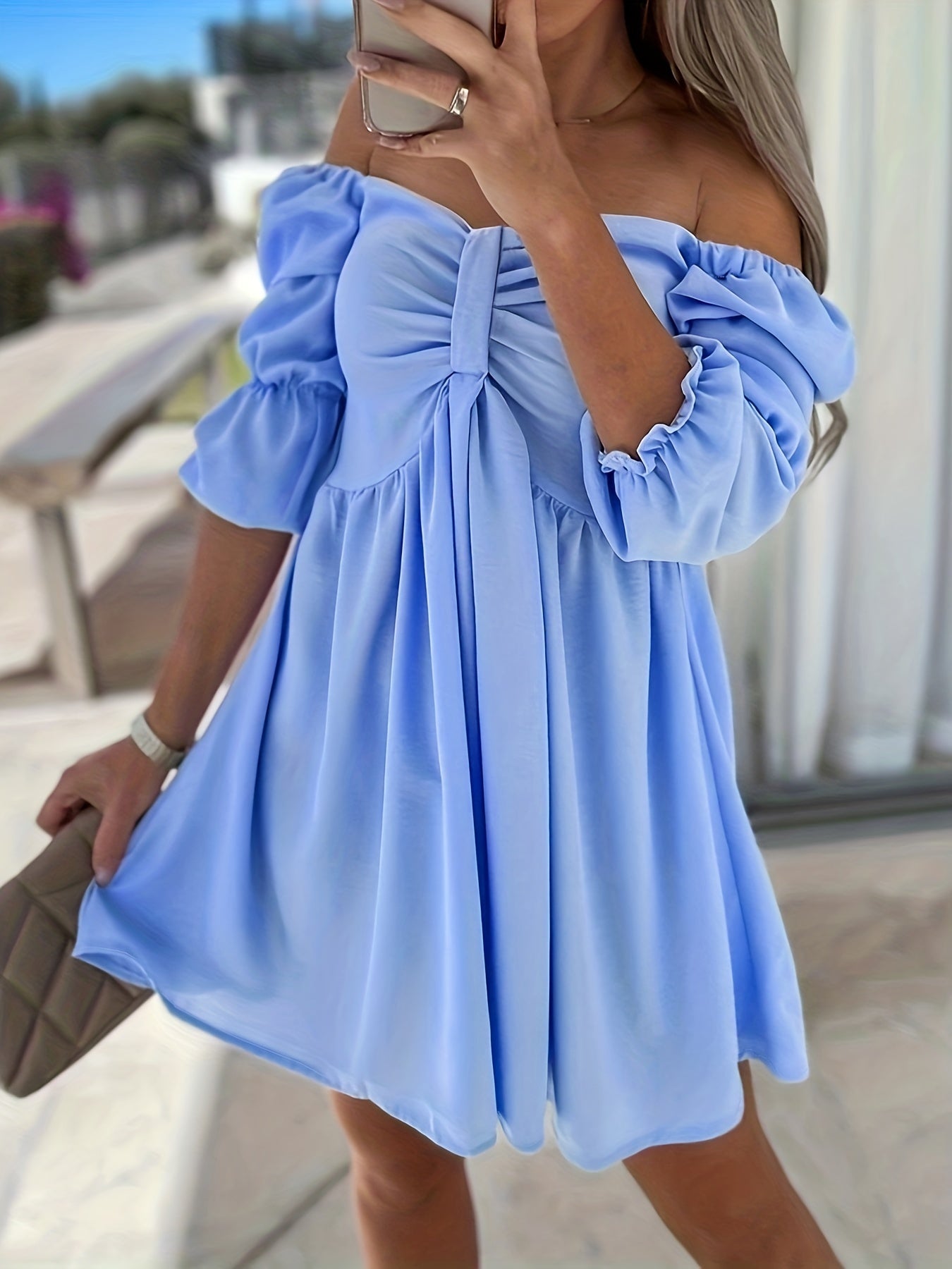 Charming Off Shoulder Dress - Lightweight & Flattering Solid Style for Summer & Spring - Fashionable Womens Clothing