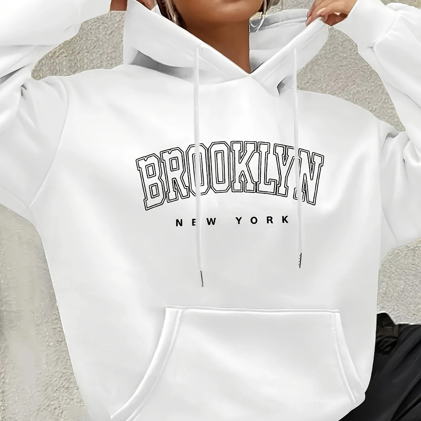 Women's Brooklyn-Inspired Blue Hoodie - Casual Polyester Pullover with Geometric Design, Machine Washable, Ideal for Spring/Summer/Fall, Casual Wear Hoodie | Trendy Casual Hoodie | Knitted Texture, Sweater Hoodie