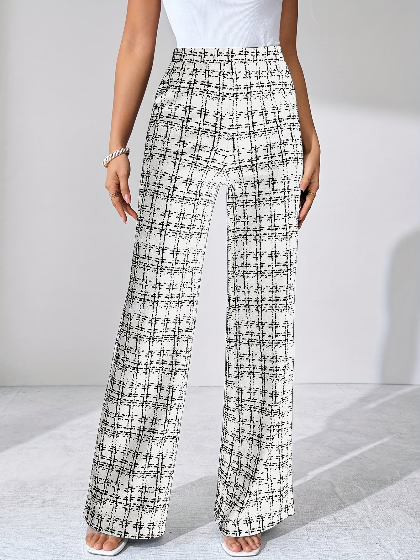 Casual Black Plaid Pattern, Suitable for Various Occasions, Straight-Leg Pants for Spring/Summer/Autumn.