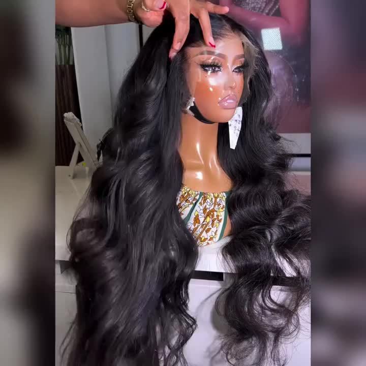 200% Density Body Wave Human Hair Wig, Glueless HD Lace Front, Natural Black, 36 Inch Long, Knot-Free, Easy to Put On, Live Wig for Women, 13x4 Transparent Lace Frontal, Elegant Style, Suitable for All Ethnicities, Versatile
