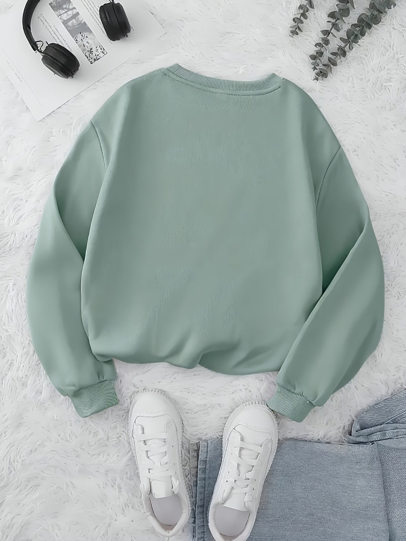 Women's Casual Pullover Hoodie – Solid Color, Crew Neck, Soft Knit Fabric, Perfect for Fall & Winter