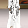 Feather Print V Neck Long Dress, Casual Long Sleeve Dress For Spring & Fall, Women's Clothing