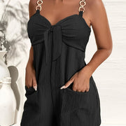 Vibrant Solid Color Polyester Elegant Vest Romper Jumpsuit - Sleeveless Collarless Chain Strap Design, Dual Pockets, No Elasticity, Woven, Perfect for Summer - Womens Casual Clothing