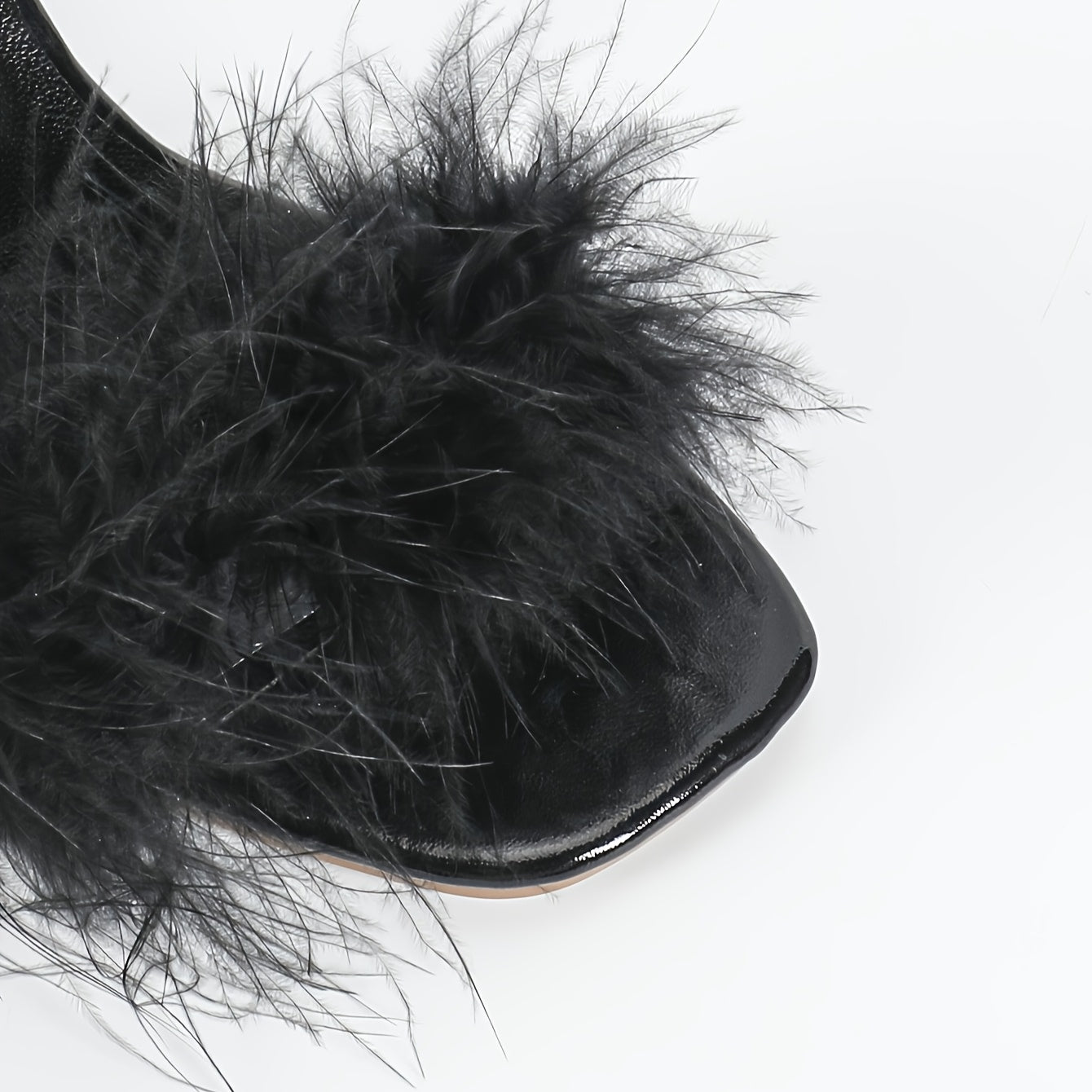 Women'S Fluffy Feather High-Heel Sandals with Ankle Strap - Black, Open-Toe, Block Heel, Perfect for Weddings, Parties, and Dances, Formal Footwear | Glamorous Footwear | Tpu Upper Material
