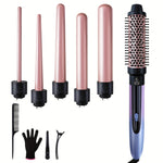Hair Curling Wand 5in 1 Hair Curlers Iron Set 1.25inch with 5 Ceramic Interchangeable Barrel for Long Short Hair Styling Tool 1inch Hairs Crimper for Women Gifts Birthday Christmas New Year Festival Hairstylist Essentials Sty