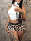 2025 European and American design pure desire style female summer sweet spicy tight vest + leopard print shorts set trendy