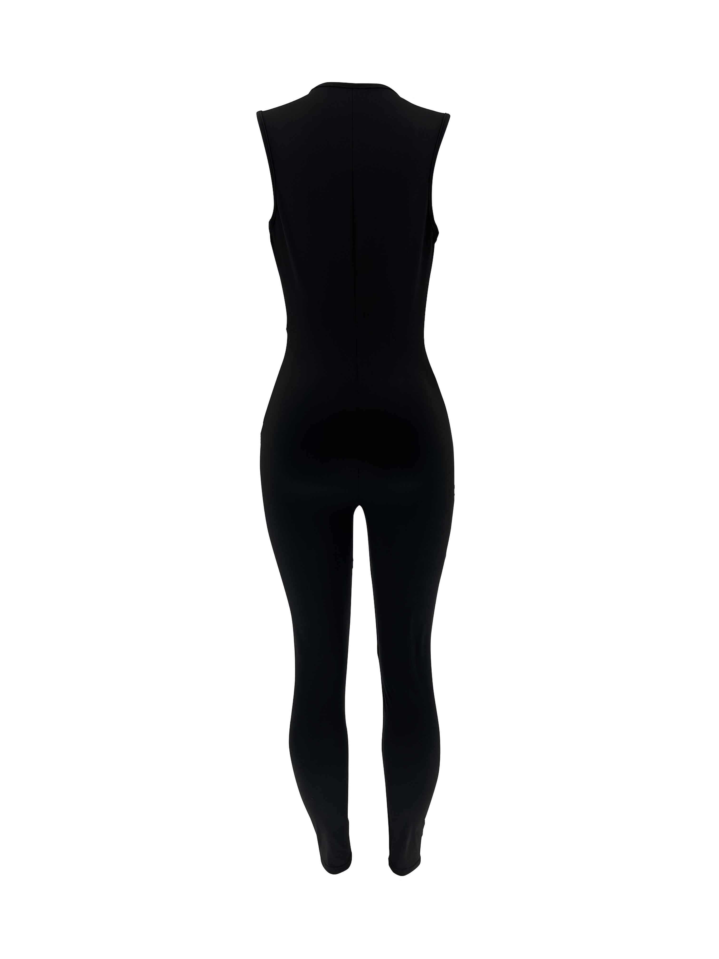 Women'S Sexy Deep V-Neck Bodysuit with Mesh Detail - Black Polyester, Bodycon Style, Perfect for Spring/Summer Events, Adult Fashion, Bodycon Jumpsuit | Sexy Vneck Jumpsuit | Polyester Bodysuit