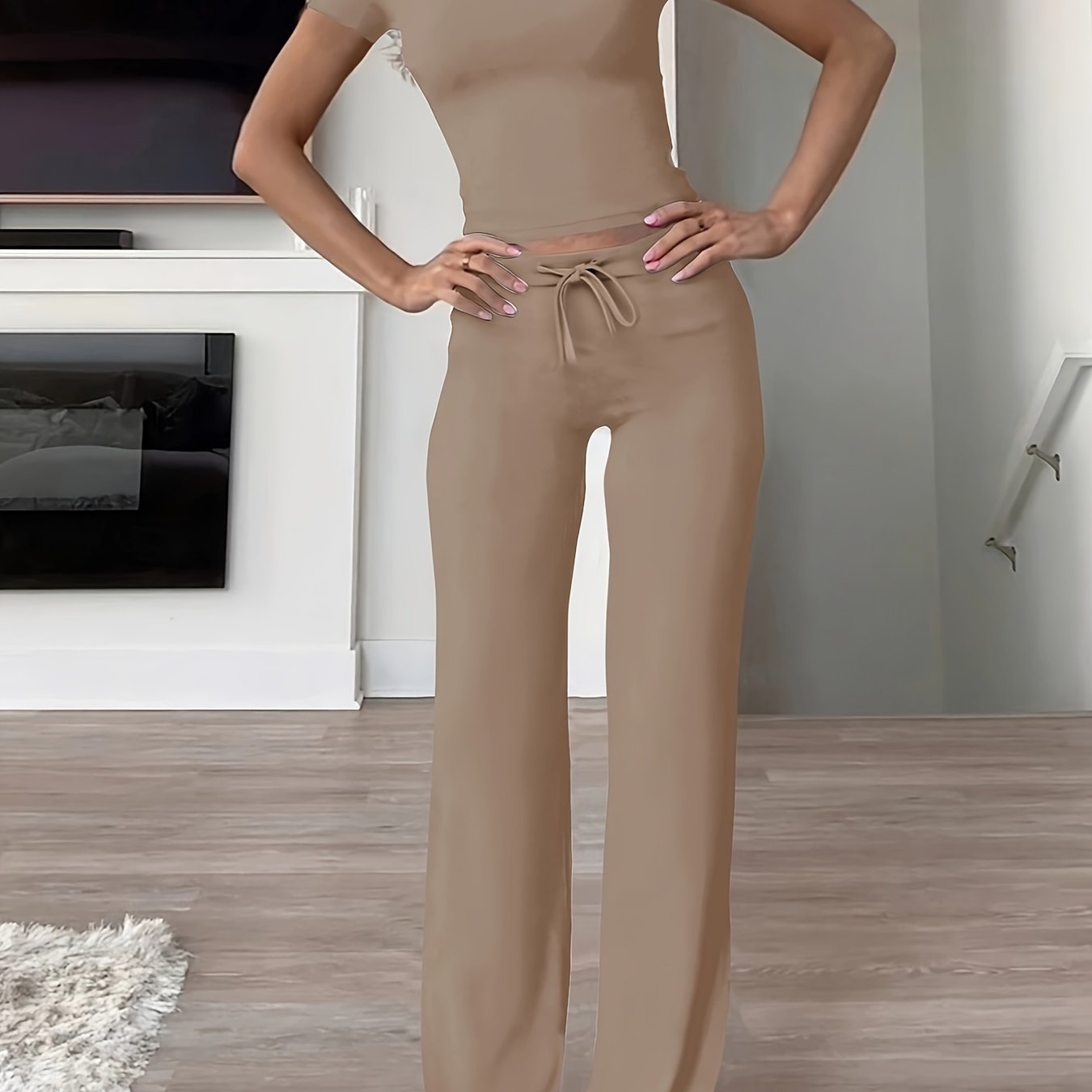 [Modal Ribbed Drawstring Loungewear Set] Kardashian Same-Style - Women's Modal Ribbed Drawstring Loungewear Set