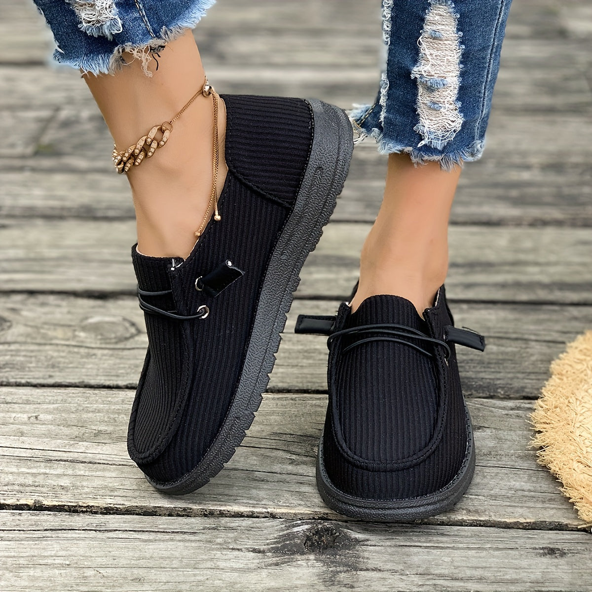 Women’s Casual Slip-On Skateboard Sneakers – Non-Slip TPU Sole, Breathable Fabric Upper & Insole, All-Season Comfort | Solid Color Streetwear Shoes