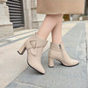 1pr Korean Style Women'S Chelsea Ankle Boots - Solid Color Pointed Toe Block Heel Booties with Zipper Closure, Polyurethane Upper, Superfine Fiber Lining, and Plastic Sole