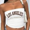 Women's Stretchy Los Angeles California Graphic Tube Top - Casual Strapless Crop Top with Red Lettering, Black Polyester Blend, Machine Washable, Perfect for Summer Outfits, Casual Wear | Bold Lettering Style | Stretchy Fabri