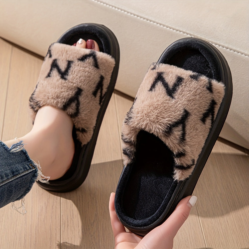 Women'S Casual Letter Print All-Season Slippers, Thick Sole Fabric Upper & Inner, EVA Sole, Lightweight Slip-on Home & Outdoor Slides with Random Letter Pattern