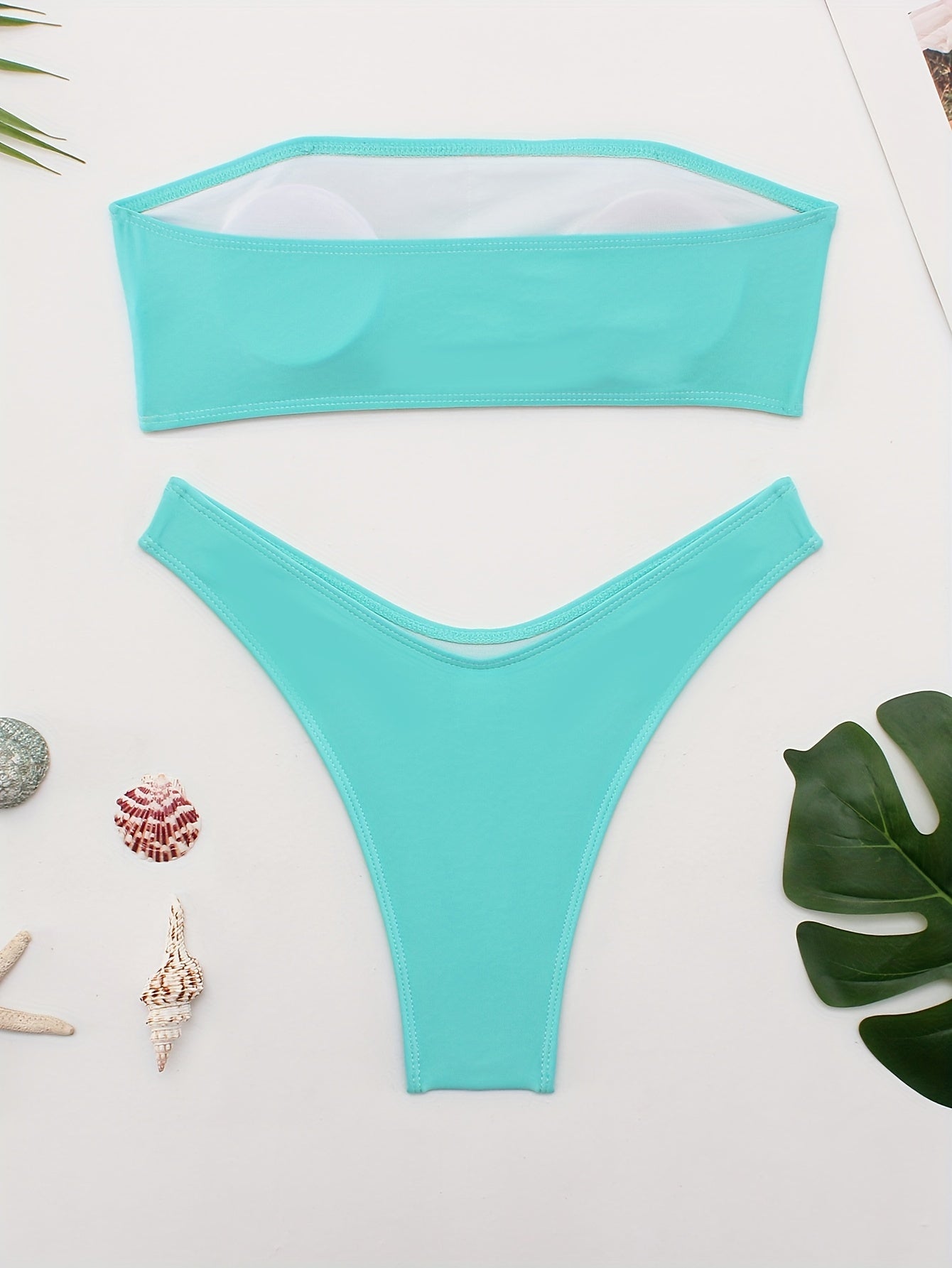 2 Piece Bandeau Letter Print Bikini Set - Stretchy High Cut Swimsuits with Applique Details, Polyester Material, and Machine Washable - Customized Alphabet Print Swimwear for Women